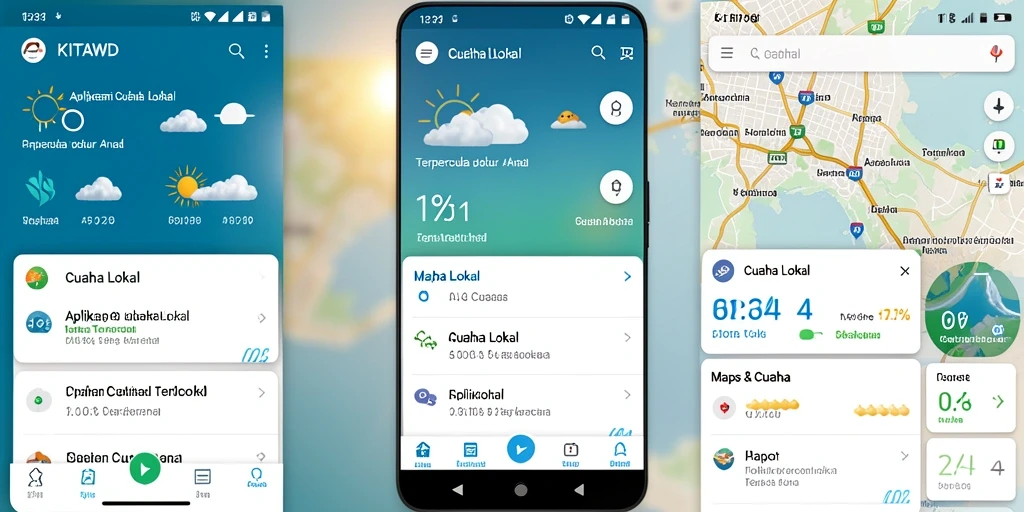 Tampilan utama aplikasi KITAWD menunjukkan cuaca terkini di lokasi pilihan.