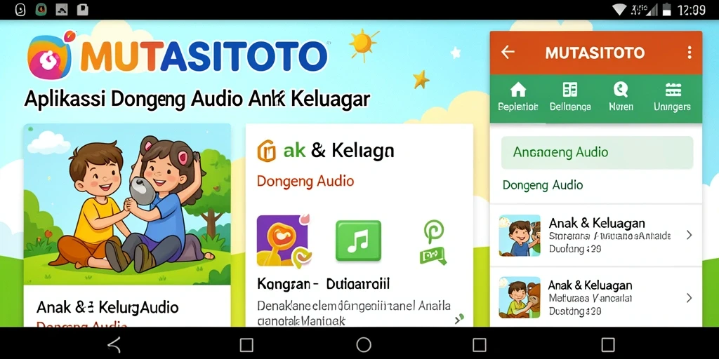 Tampilan antarmuka MUTASITOTO dengan koleksi dongeng audio.