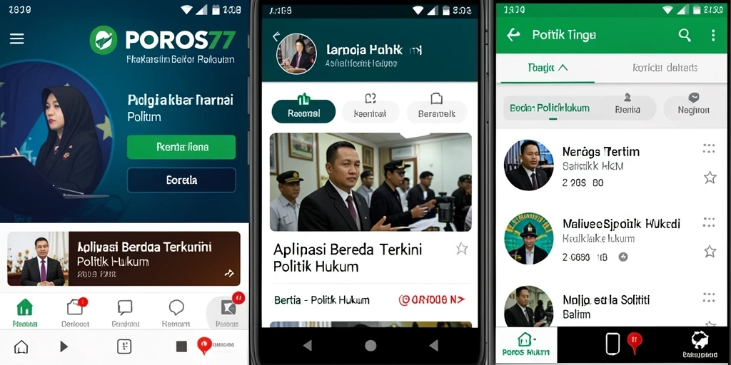 Antarmuka aplikasi POROS77 menampilkan berita politik dan hukum terkini.