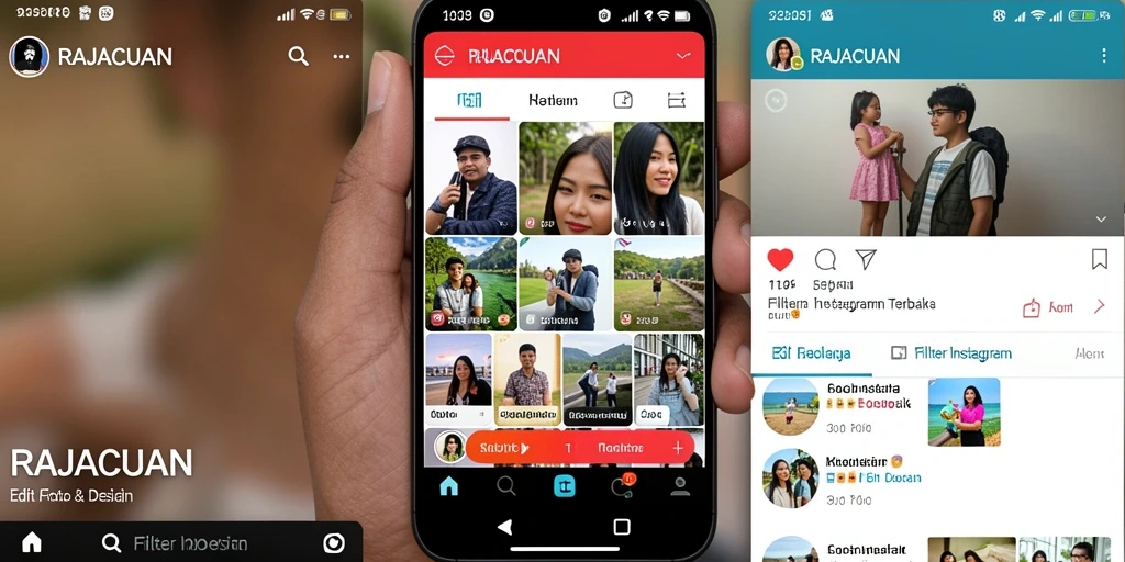 Antarmuka pengguna RAJACUAN dengan filter Instagram yang menawan.